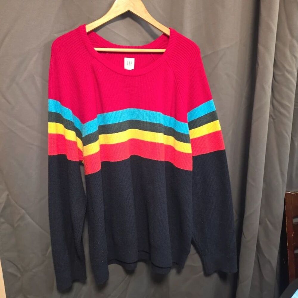 gap xxxl Colorblock Striped Wool Blend Sweater Navy Red Blue Yellow